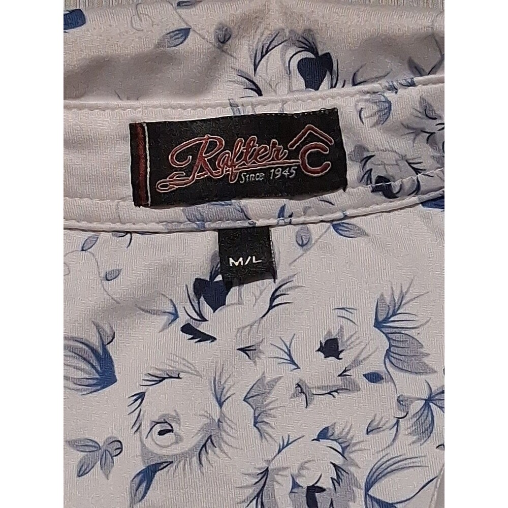 Rafter C Cowboy Men's M/L Western Floral Short Sleeve Pearl Snap Shirt Blue - Picture 3 of 6